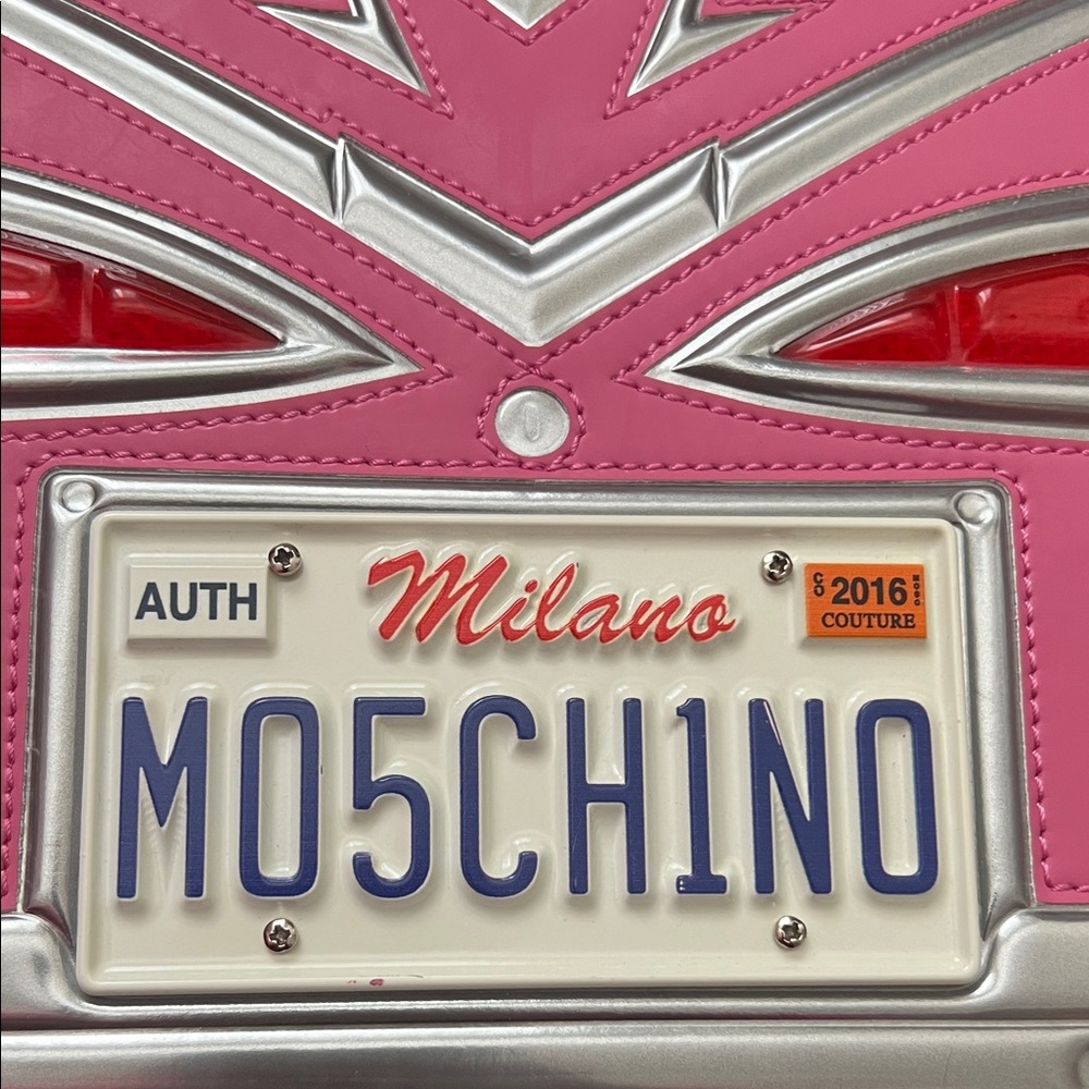 Moschino Pink and Silver License Plate Shoulder Bag - Picture 7 of 14